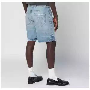 Represent Light blue washed-effect denim Bermuda shorts