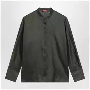Max Mara Studio Ramie canvas shirt in khaki green