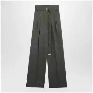 Max Mara Studio High-waist wide-leg washed linen pants, khaki green