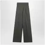 Max Mara Studio High-waist wide-leg washed linen pants, khaki green