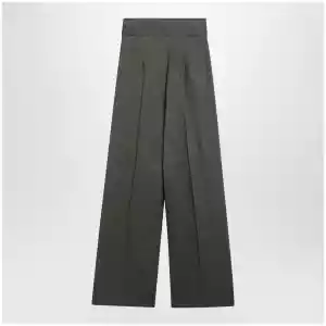 Max Mara Studio High-waist wide-leg washed linen pants, khaki green