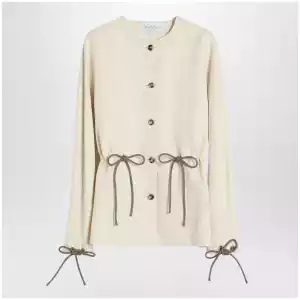 Max Mara Beige linen and silk jacket with drawstring