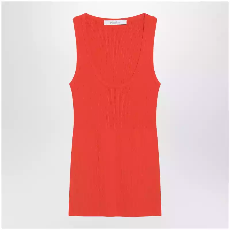 Max Mara Coral red ribbed technical yarn top