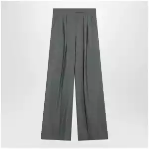 Max Mara Dark green wide trousers in wool and silk