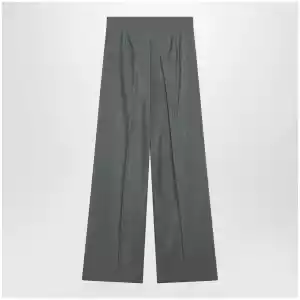 Max Mara Dark green wide trousers in wool and silk