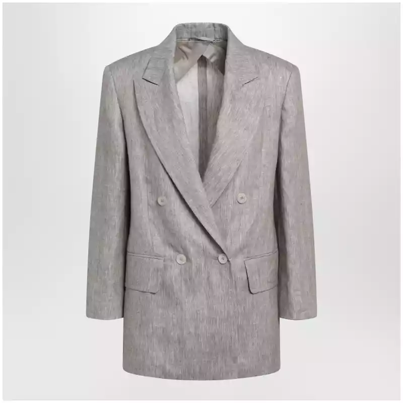 Max Mara Olimpia double-breasted chevron linen blazer in beige