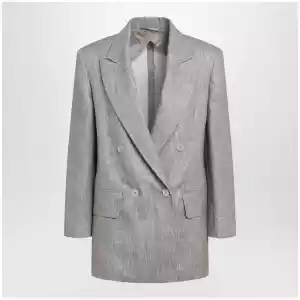 Max Mara Olimpia double-breasted chevron linen blazer in beige