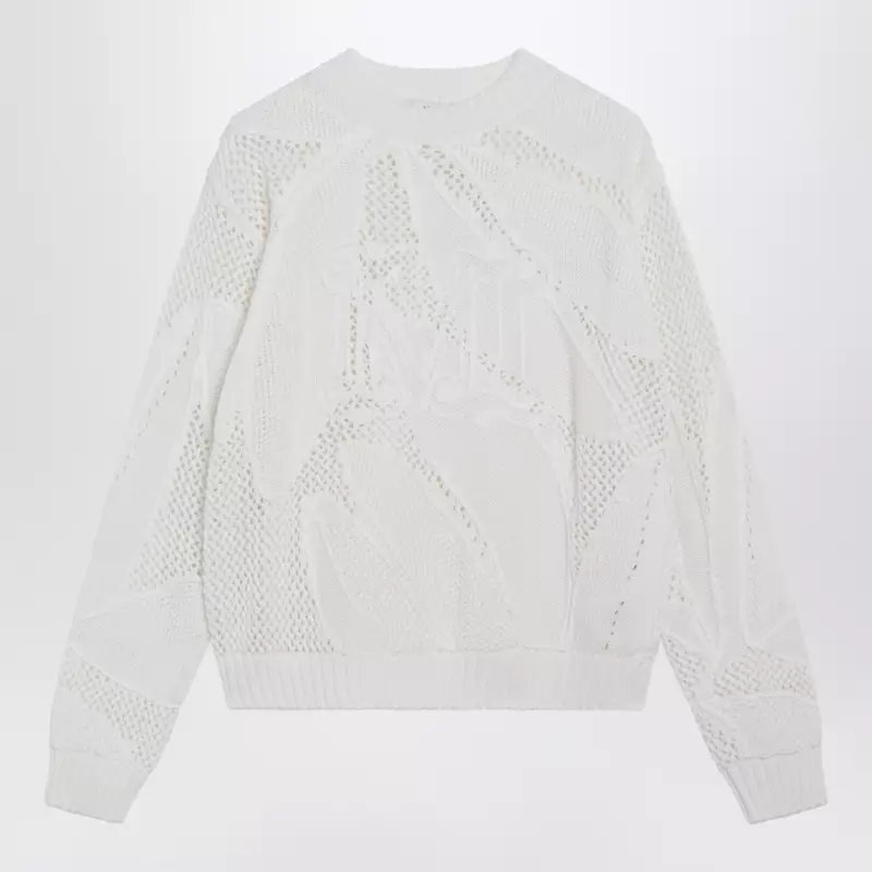 Max Mara Embroidered cotton crewneck sweater in white