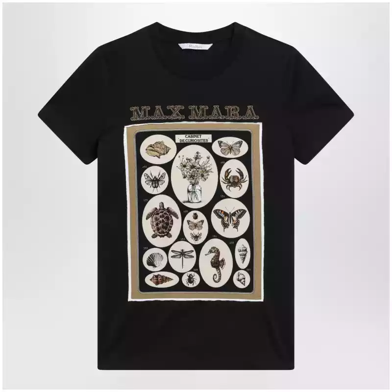 Max Mara Black cotton jersey T-shirt with front print