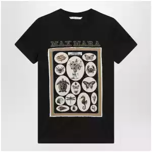 Max Mara Black cotton jersey T-shirt with front print