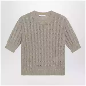 Max Mara Cable-knit linen crewneck sweater in brown