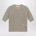 Max Mara Cable-knit linen crewneck sweater in brown