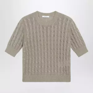 Max Mara Cable-knit linen crewneck sweater in brown