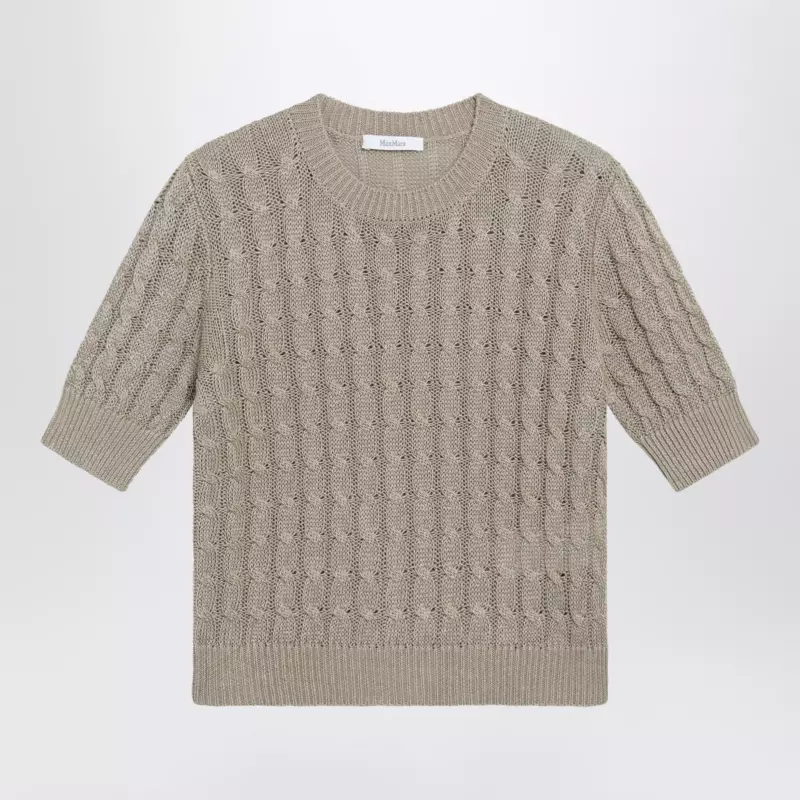 Max Mara Cable-knit linen crewneck sweater in brown