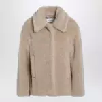 Max Mara Light beige alpaca and wool teddy cropped coat