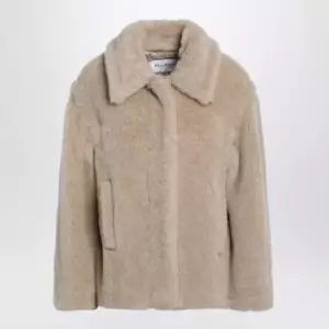 Max Mara Light beige alpaca and wool teddy cropped coat