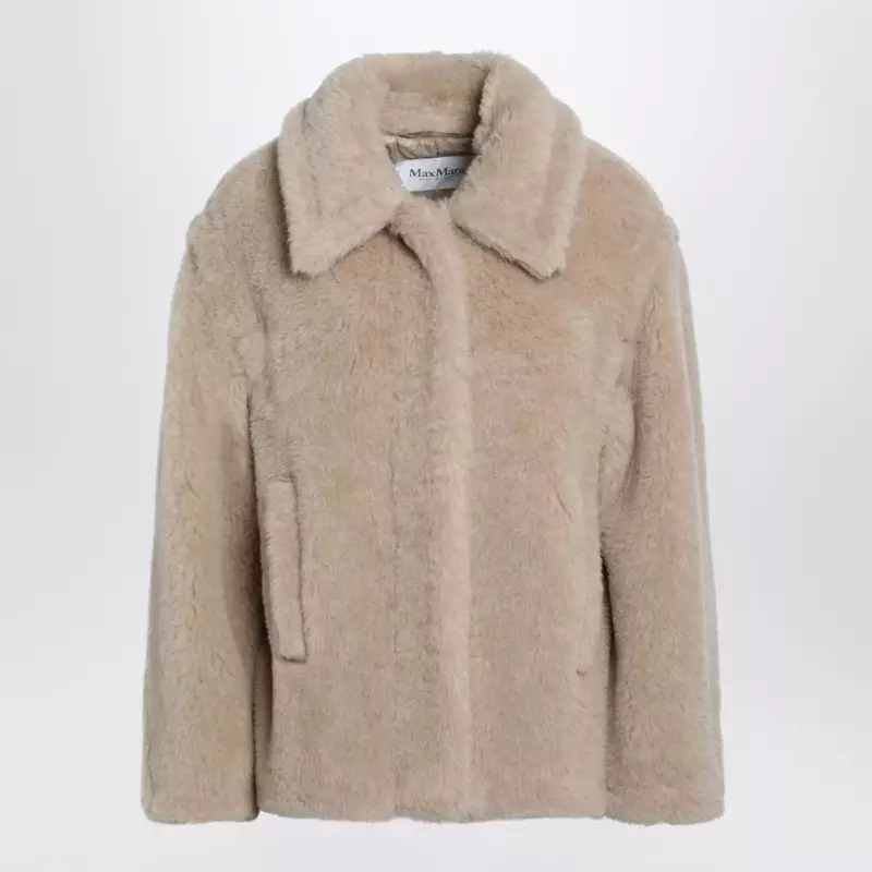 Max Mara Light beige alpaca and wool teddy cropped coat