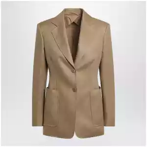 Max Mara Semi-fitted single-breasted blazer in beige linen