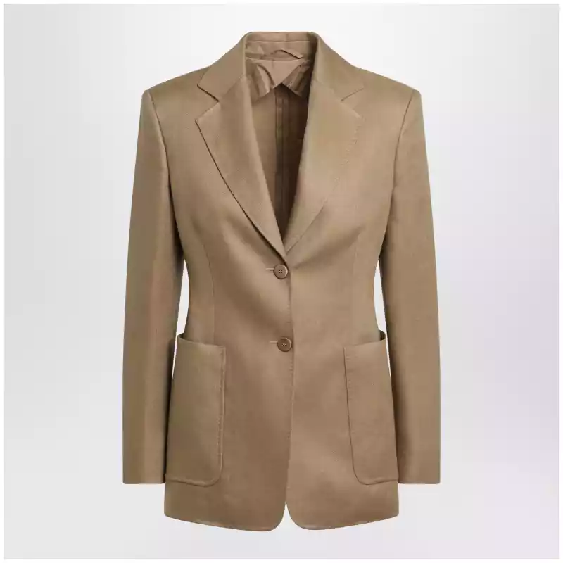MXMVOLONTACO_S_MAXM-007.x Max Mara Semi-fitted single-breasted blazer in beige linen