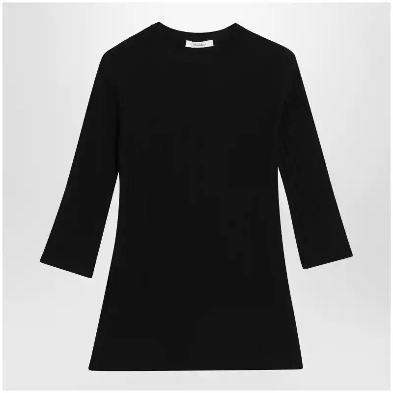Max Mara Ribbed crewneck sweater in crêpe viscose, black