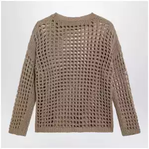 Max Mara Cotton mesh long-sleeve sweater in Desert