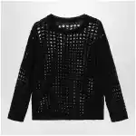 Max Mara Cotton mesh long-sleeve sweater in Black