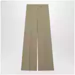 Max Mara Wide-leg trousers in sand-colored wool and silk poplin