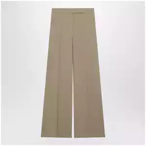 Max Mara Wide-leg trousers in sand-colored wool and silk poplin
