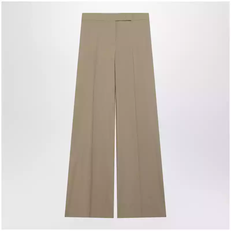 MXSBRONTECO_S_MAXM-007.x-1 Max Mara Wide-leg trousers in sand-colored wool and silk poplin