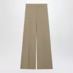Max Mara Wide-leg trousers in sand-colored wool and silk poplin