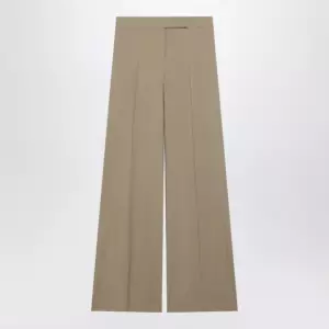 Max Mara Wide-leg trousers in sand-colored wool and silk poplin