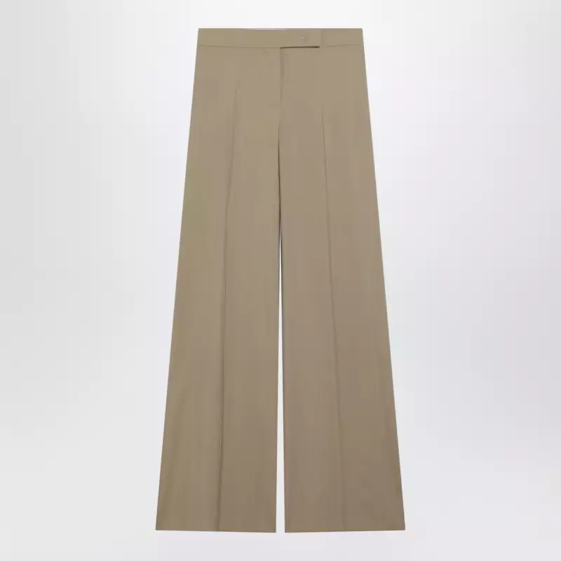 MXSBRONTECO_S_MAXM-007.x Max Mara Wide-leg trousers in sand-colored wool and silk poplin