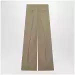 Max Mara Wide-leg trousers in sand-colored wool and silk poplin