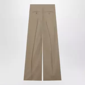 Max Mara Wide-leg trousers in sand-colored wool and silk poplin