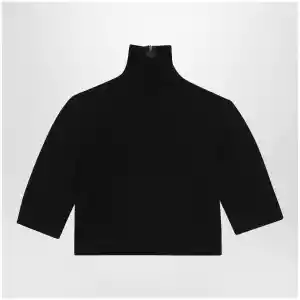 Max Mara Cropped turtleneck sweater in stretch viscose, black