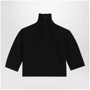 Max Mara Cropped turtleneck sweater in stretch viscose, black