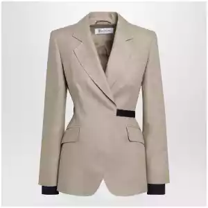 Max Mara Double-breasted pure linen blazer in camel