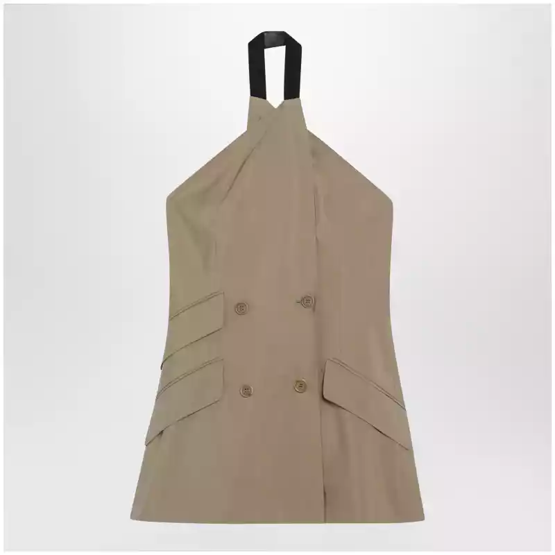 Max Mara Sleeveless jacket in sand-colored wool and silk poplin