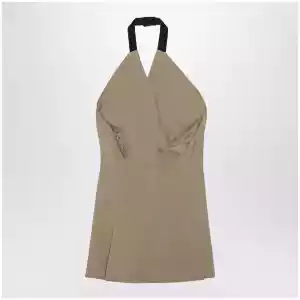 Max Mara Sleeveless jacket in sand-colored wool and silk poplin