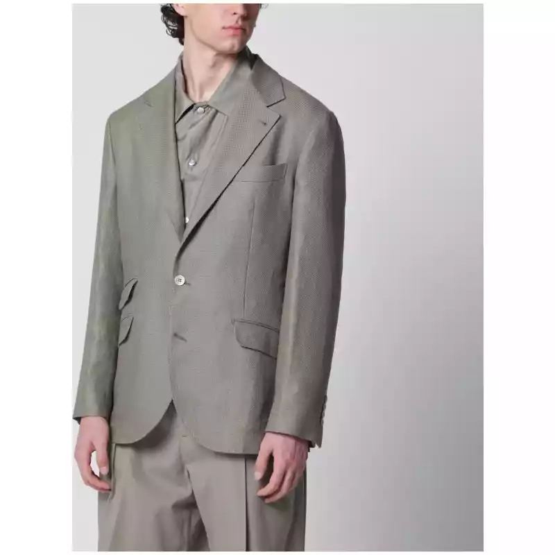 MZ4037BWDSI_S_CUCIN-C053.a Brunello Cucinelli Deconstructed Cavallo jacket in khaki silk hopsack