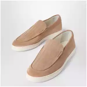 Brunello Cucinelli Light brown chevron-effect suede slip-ons