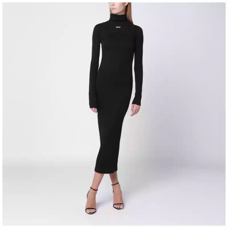 Off White Off-White™ Black cotton midi dress with logo