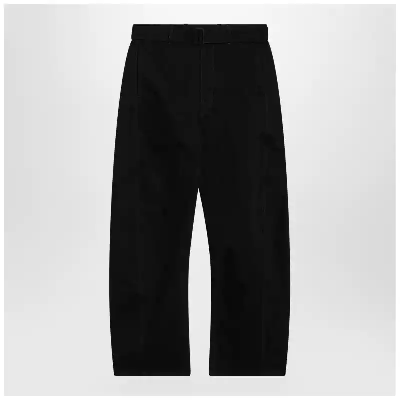 LEMAIRE Black cotton trousers with belt