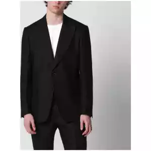 Lardini Single-Breasted Black Linen Jacket
