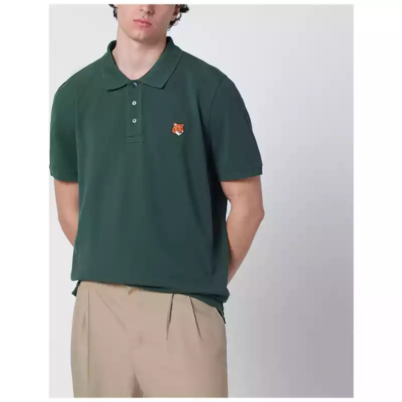Maison Kitsuné Bottle green Fox Head Regular-Fit polo shirt