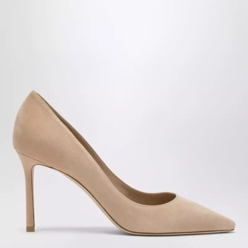 Jimmy Choo Romy 85 light beige suede pumps