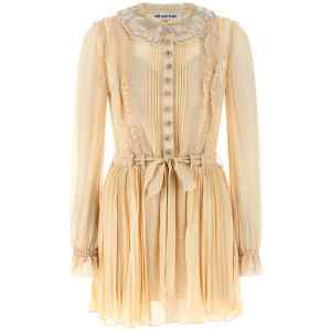 Self-Portrait Tan Pleated Georgette Mini Dress