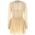 Self-Portrait Tan Pleated Georgette Mini Dress