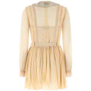 Self-Portrait Tan Pleated Georgette Mini Dress