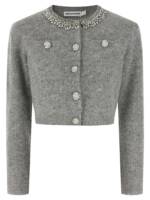 Self-Portrait Grey Fluffy Crystal Trim Cardigan
